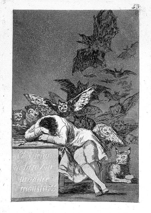 Il sonno della ragione genera mostri, incisione di Francisco Goya, 1796/98