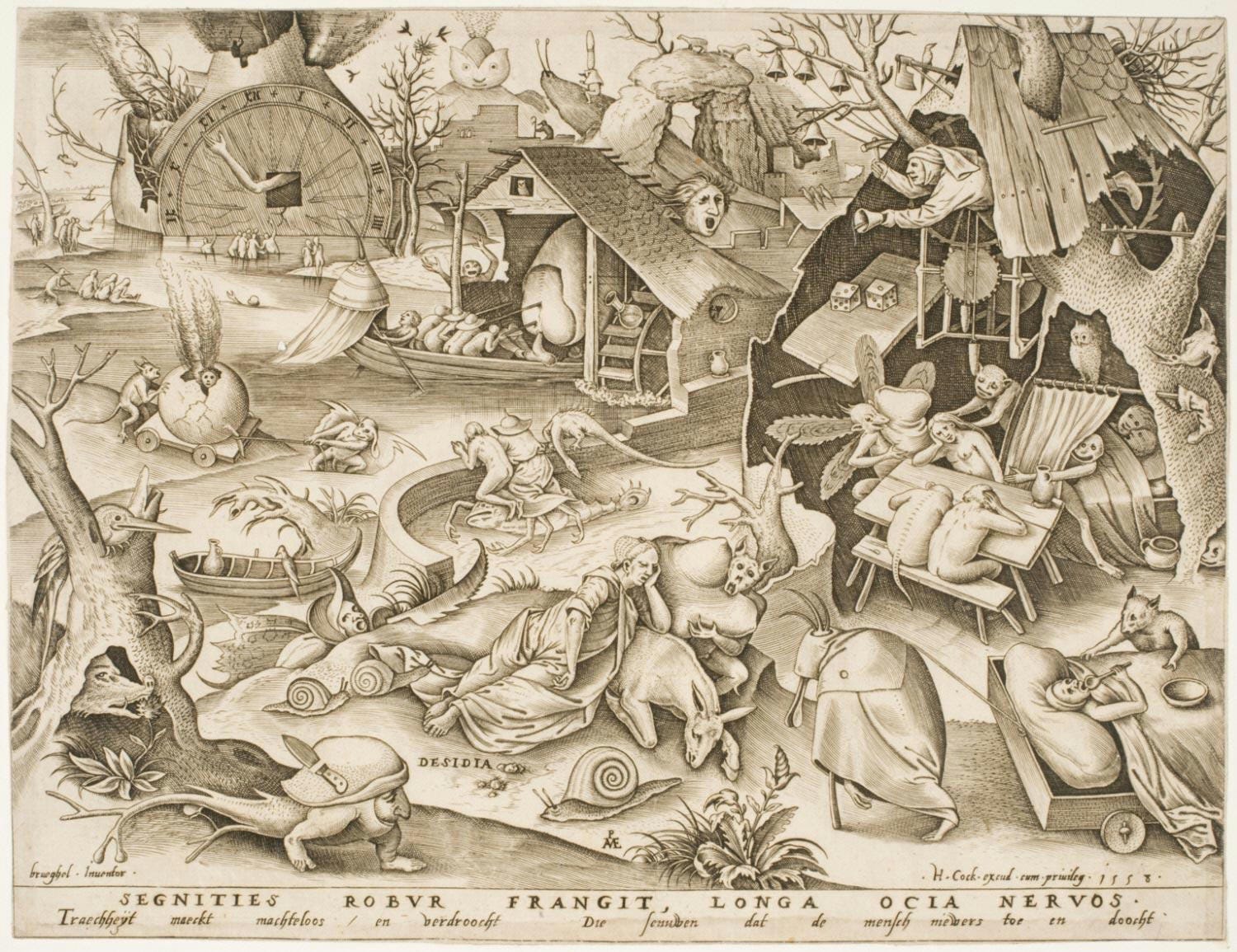 Pieter van der Heyden, Sloth (Desidia), 1558, su Pieter Bruegel il Vecchio. Pubblicato da Hieronymus Cock. Fonte: Philadelphia Museum of Art.